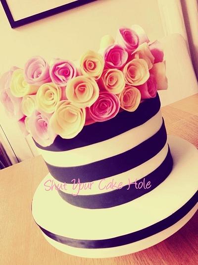 Stripes & wafer roses - Cake by Shut Your Cake Hole 