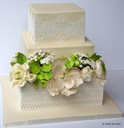 Flowers and lace wedding cake - Cake by Jo Finlayson (Jo Takes the Cake)