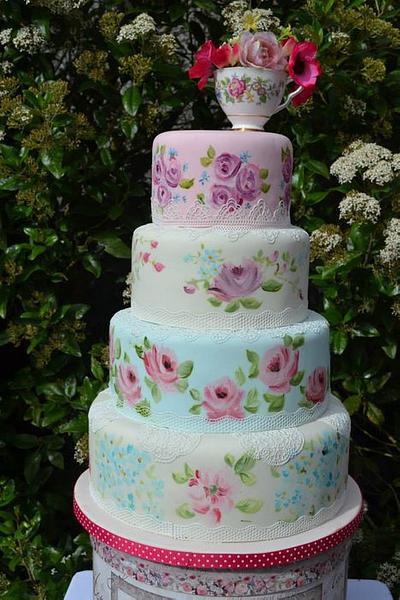 Vintage Afternoon Tea Wedding Cake - Cake by Môn Cottage Cupcakes