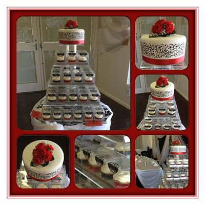 red, black & white wedding tower - Cake by CakesbyCorrina