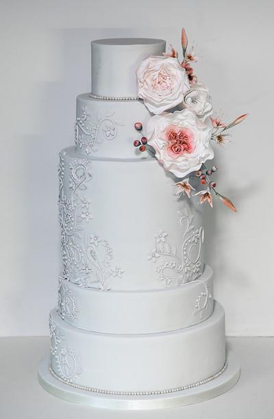 Blush & pale grey wedding cake - Cake by Happyhills Cakes