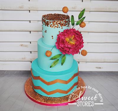 Turquoise & Gold Wedding Cake - Cake by Karla Sweet Stories