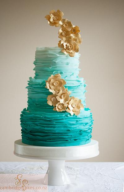 Sp.Iced teal ombre frills & gold. - Cake by Sue