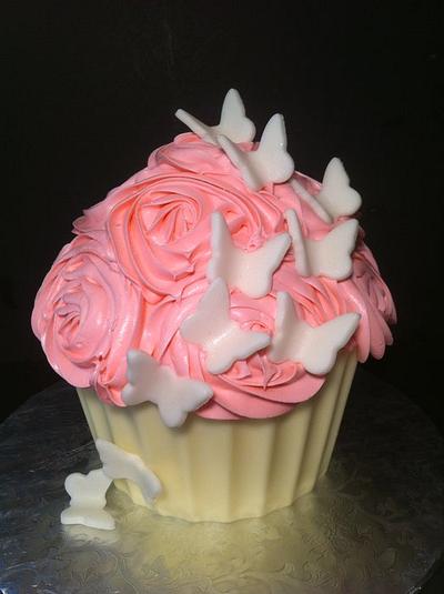 Pink Roses and Butterflies Giant Cupcake - Cake by Nikki Belleperche