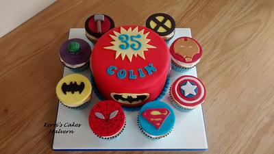 Superhero Symbol Cake & cupcakes x - Cake by Kerri's Cakes
