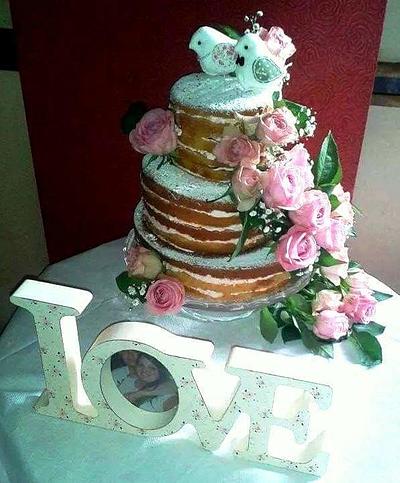 Naked pink roses wedding cake - Cake by LeesaCakemaker