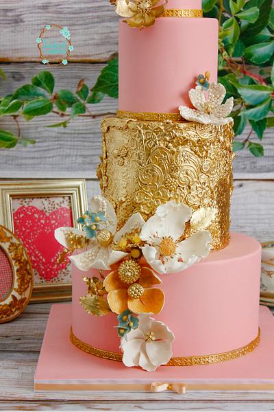 Gold and Rose Wedding Cake - Cake by The Velvet Cakes