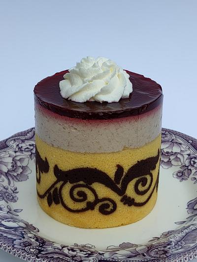 Cherry-Banana Mousse Entrement wraped with Biscuit Joconde Imprime - Cake by Snezana