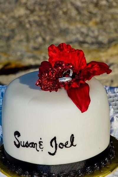Single Tier White, Black and Red Wedding Cake - Cake by caymancake