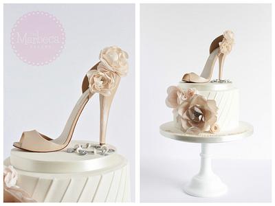 Ivory & Beige Pleated Shoe Cake - Cake by The Marbeca Bakery