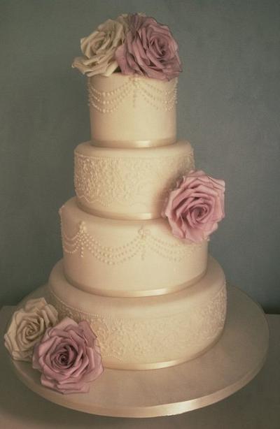 Ivory and dusky pink rose wedding cake - Cake by Samantha Tempest