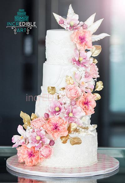 Edens' Blush- Pink and peach theme Wedding Cake - Cake by Rumana Jaseel