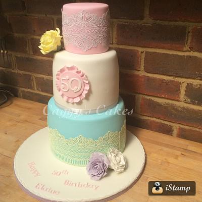 Vintage style 3 tier 50th birthday - Cake by Caggy