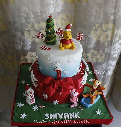 Pooh & friends at christmas theme birthday party - Cake by Riya