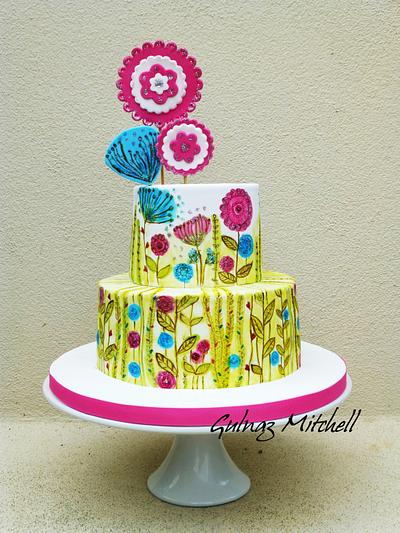 Hand painted cake inspired by Sarah Travis's art - Cake by Gulnaz Mitchell