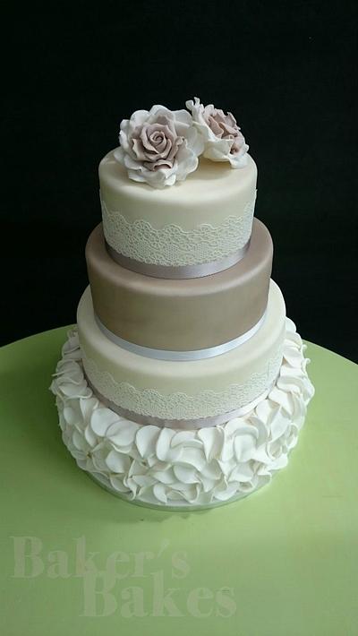 Lace and Roses Wedding cake - Cake by Baker's Bakes