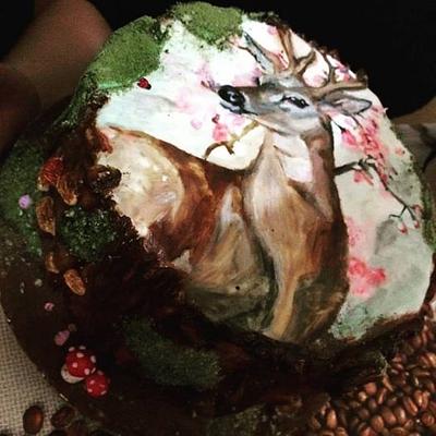 Deer/Woodland Painted Cake - Cake by EmyCakeDesign