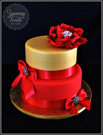 Elegant Red and Gold Cake! - Cake by YummyTreatsbyYane