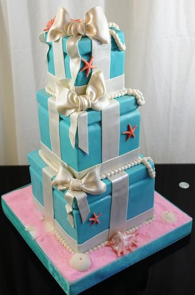 Tiffany Box Cake With Island Shells - Cake by Sugarpixy
