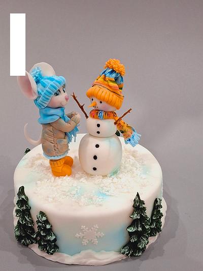 Mouse  and snowman winter topper - Cake by Ela