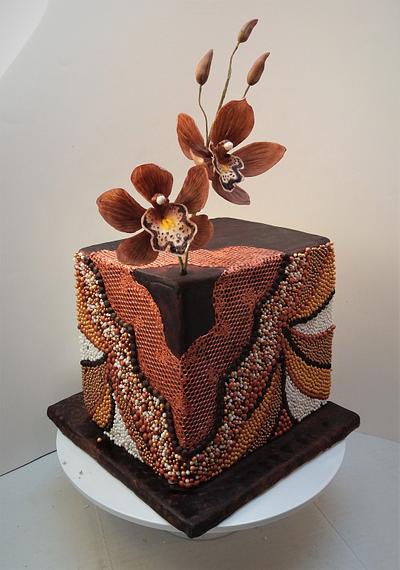 Beaded cake with chocolate cymbidium orchids - Cake by Darina