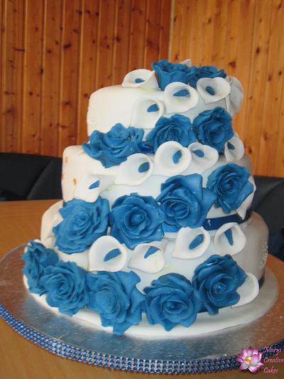 Blue white  wedding cke - Cake by Mary Yogeswaran
