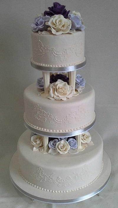vintage rose & lace wedding cake - Cake by MJ'S Cakes