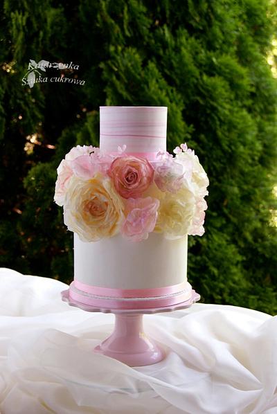 Wafer paper flowers - Cake by Katarzynka
