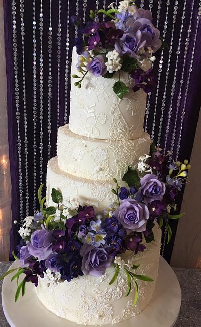 Purple and Lace Wedding Cake - Cake by Carla Jo
