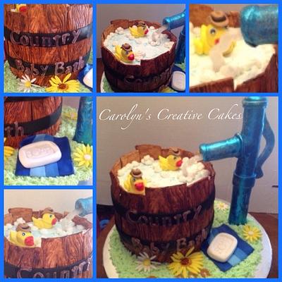 Wooden tub baby shower cake - Cake by Carolyn's Creative Cakes
