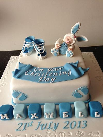 christening cake with trainers and rabbit - Cake by Donnajanecakes 