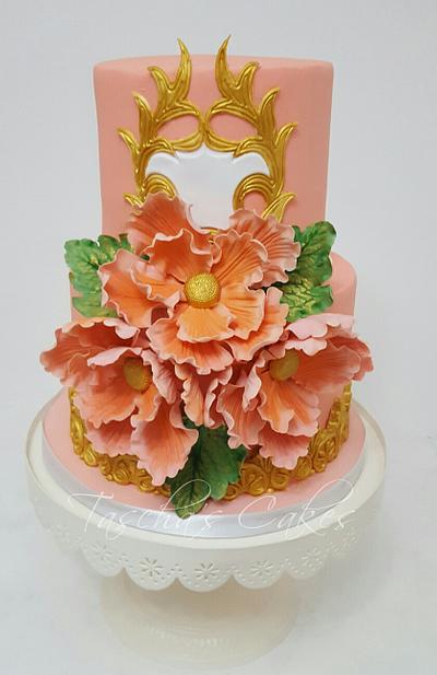 Golden and Peach Florals  - Cake by Tascha's Cakes