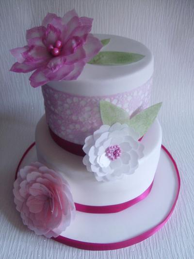 2 tier wafer paper flower cake - Cake by Sharon Castle