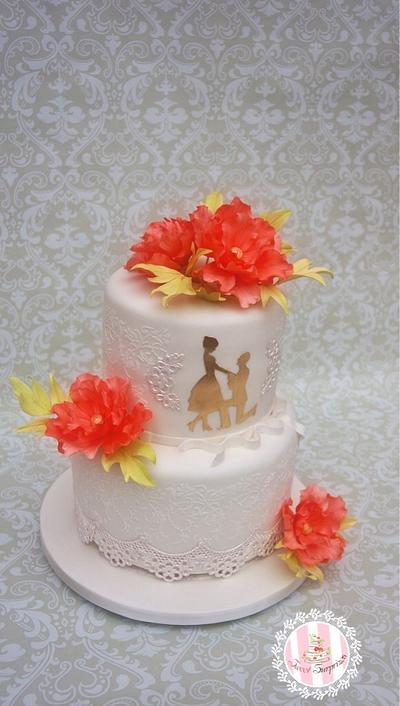 Peony silhouette engagement - Cake by Sweet Surprizes 