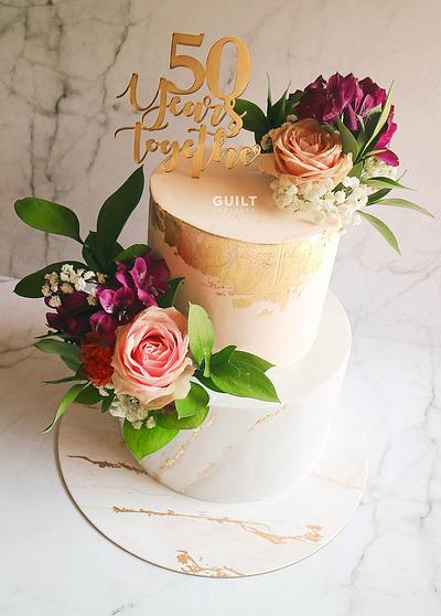Fresh Flower Gold and Marble cake - Cake by Guilt Desserts