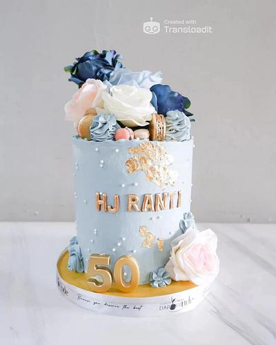 Flowers Cream Birthday Cake in Soft Blue - Cake by Dapoer Nde