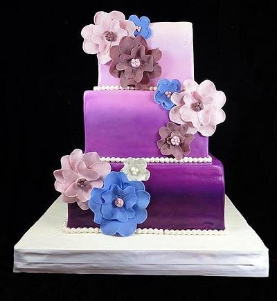 Modern Purple Ombre w/Flowers - Cake by RobinYummCakes