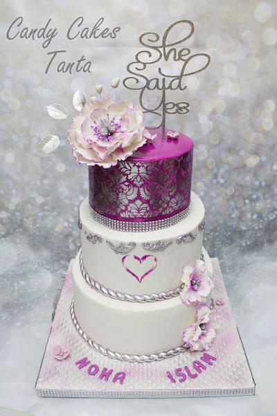 purple heart stenciled engagement cake  - Cake by Eman Sobhy