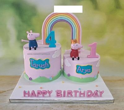 Peppa Pig cakes for brother sister birthday - Cake by Sweet Mantra Homemade Customized Cakes Pune