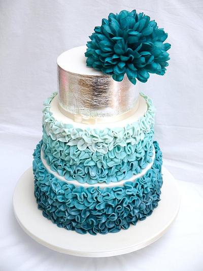 Teal Ruffles Wedding Cake! - Cake by Natalie King