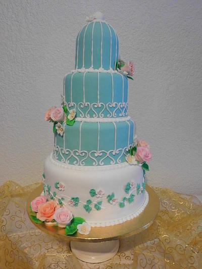 Bird cage with roses and piping - Cake by Michelle