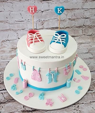 Baby shoes theme cake - Cake by Sweet Mantra Homemade Customized Cakes Pune