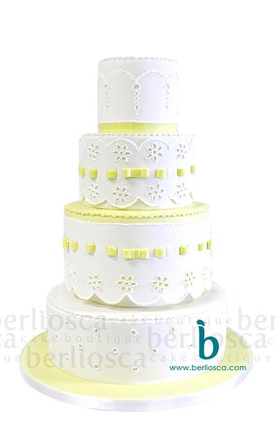 Eyelet Embroidery Wedding Cake - Cake by Berliosca Cake Boutique