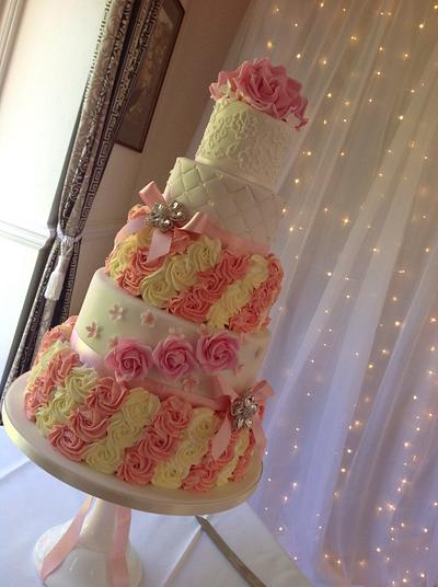 Pink and white wedding cake. - Cake by ACupfulofCakes