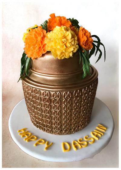 Nepali Traditional Metal Pot with Marigolds - Cake by Homebaker