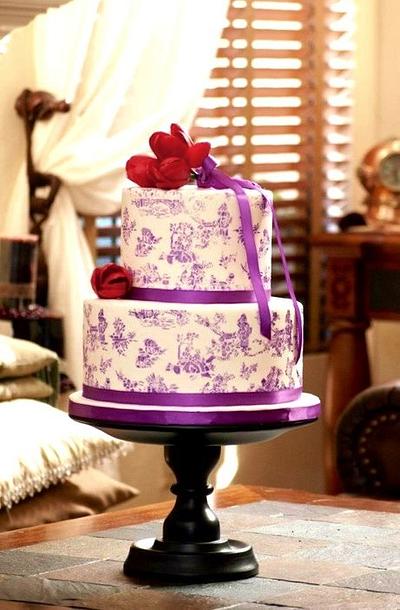 Purple toile stenciled cake with red tulips topper - Cake by Mavic Adamos