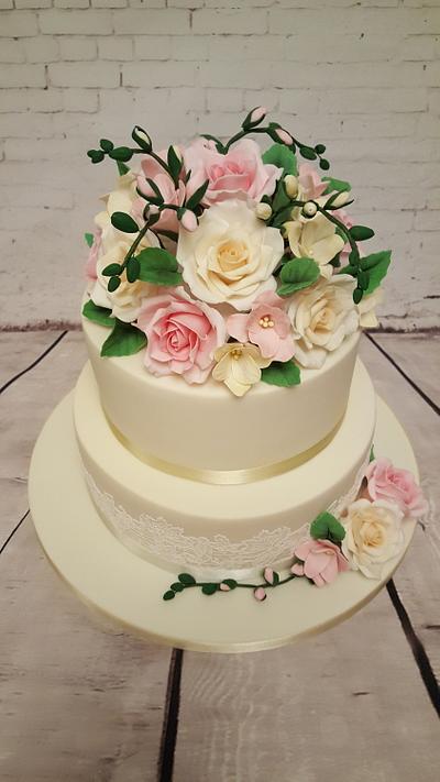 Rose and Freesia Wedding cake - Cake by Nicola Neicho
