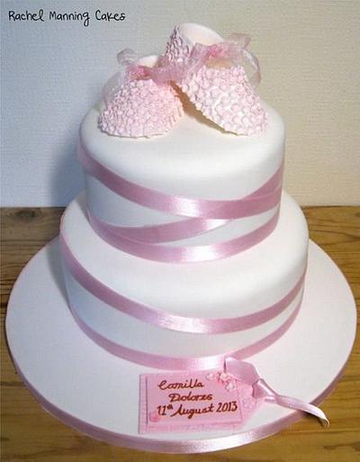 Christening Cake with Baby Bootie - Cake by Rachel Manning Cakes