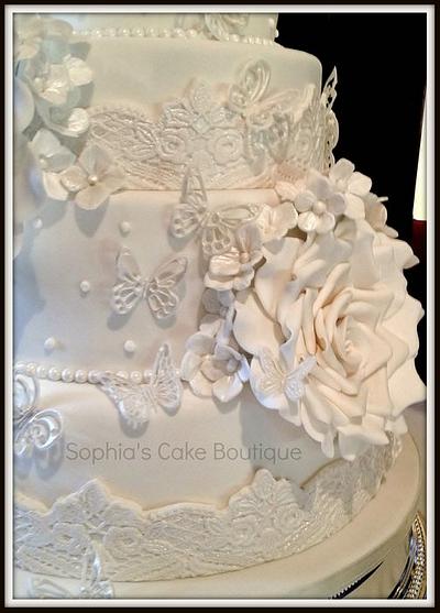 Butterflies, rose and pearls - Cake by Sophia's Cake Boutique