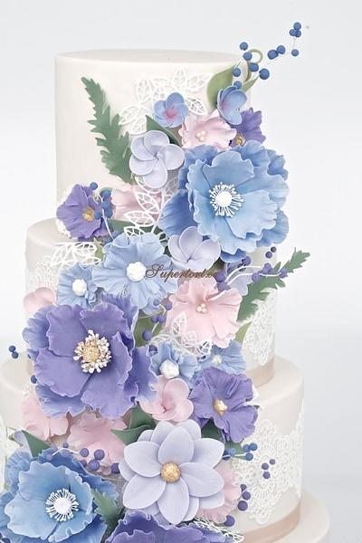 4 tiers wedding cake in pastel tones - Cake by Olga Danilova